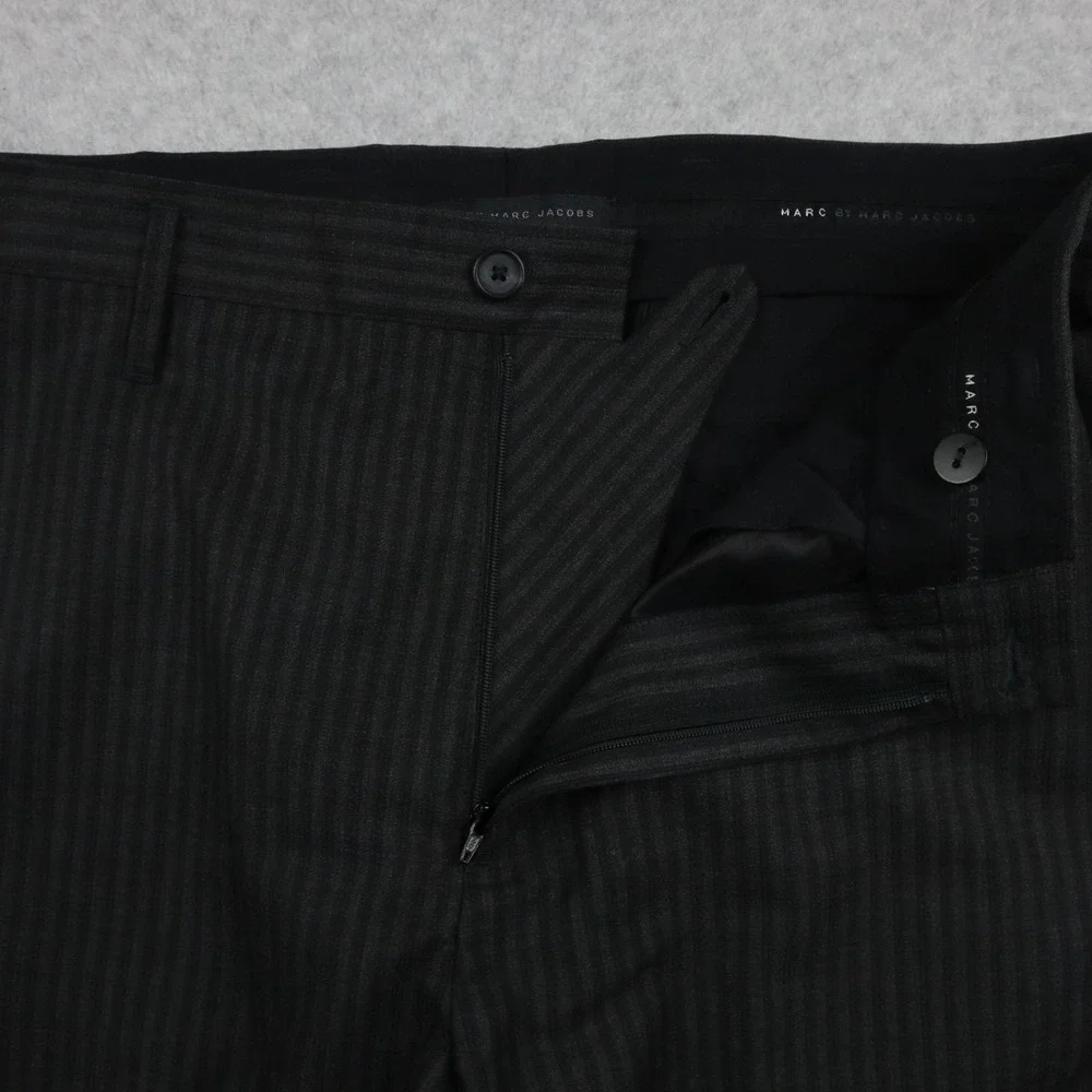 Marc Jacobs Pants Mens 36x30 Wool Dress Suit Formal Flat Front Dark Gray Striped